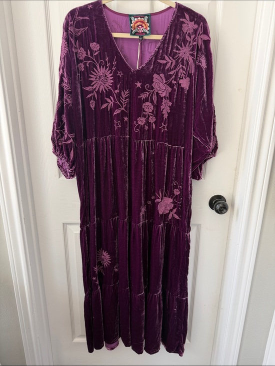 Johnny Was Dresses & Skirts - NWT Johnny Was Plum Velvet Embroidered V-Neck Maxi Dress
